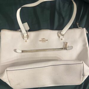 Coach Cream Leather Tote Bag with Gold Accents
